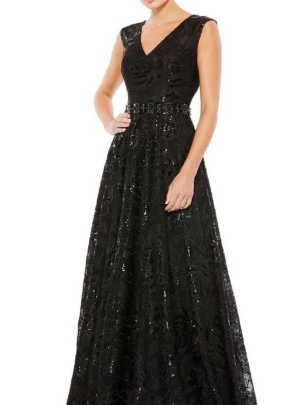 Mac Duggal Black Sequin V-Neck Maxi Gown